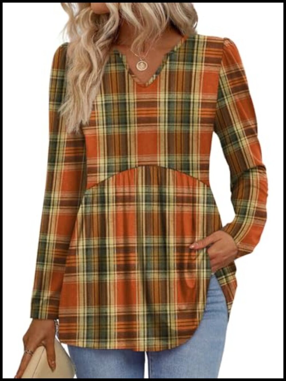 Women's Babydoll Peplum Top Long Sleeve V Neck Blouse Flowy Tunic